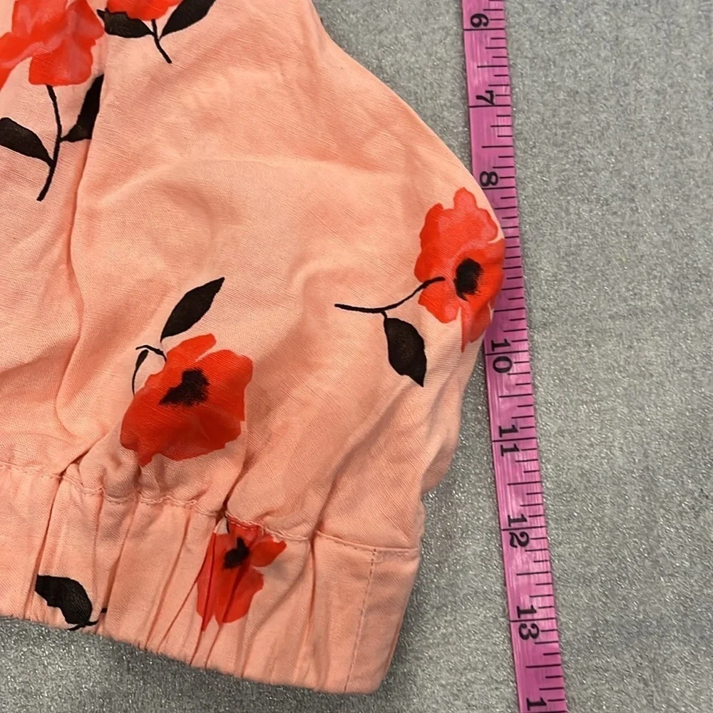 [XS]Zara Crop Top Coral Floral Print Linen-Blend Halter Neck - Picture 8 of 8